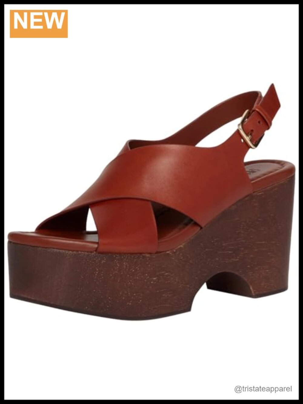 Leather Platform Sandal Chunky Wedge Slingback Buckle Open Toe